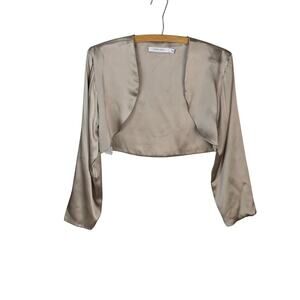 Carlos Miele Ecru 100% Silk Satin  Long Sleeve Cropped Bolero Shrug - Size M